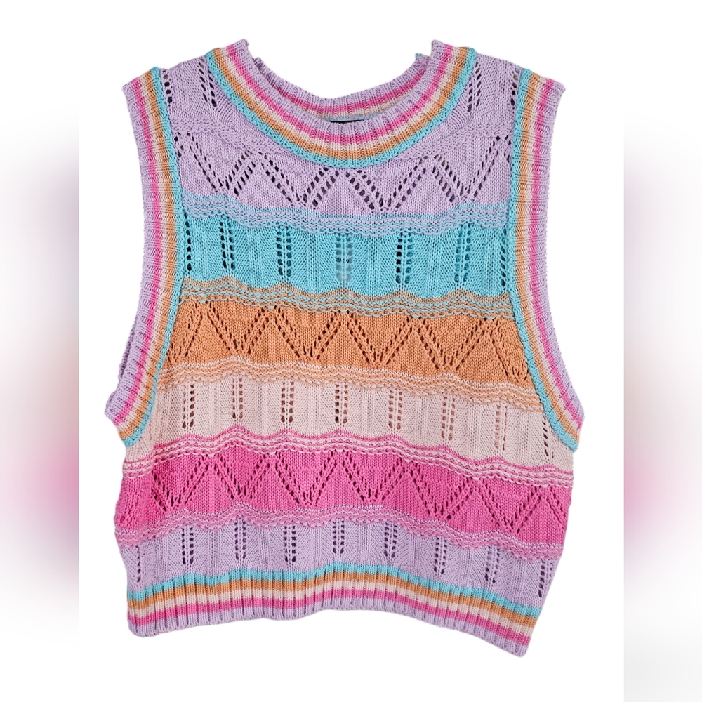 Forever 21 Sweater Vest SLV Pink Multicolor XL